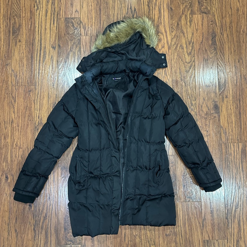 U2Wear Black Jacket Puffer Winter Coat with Hood